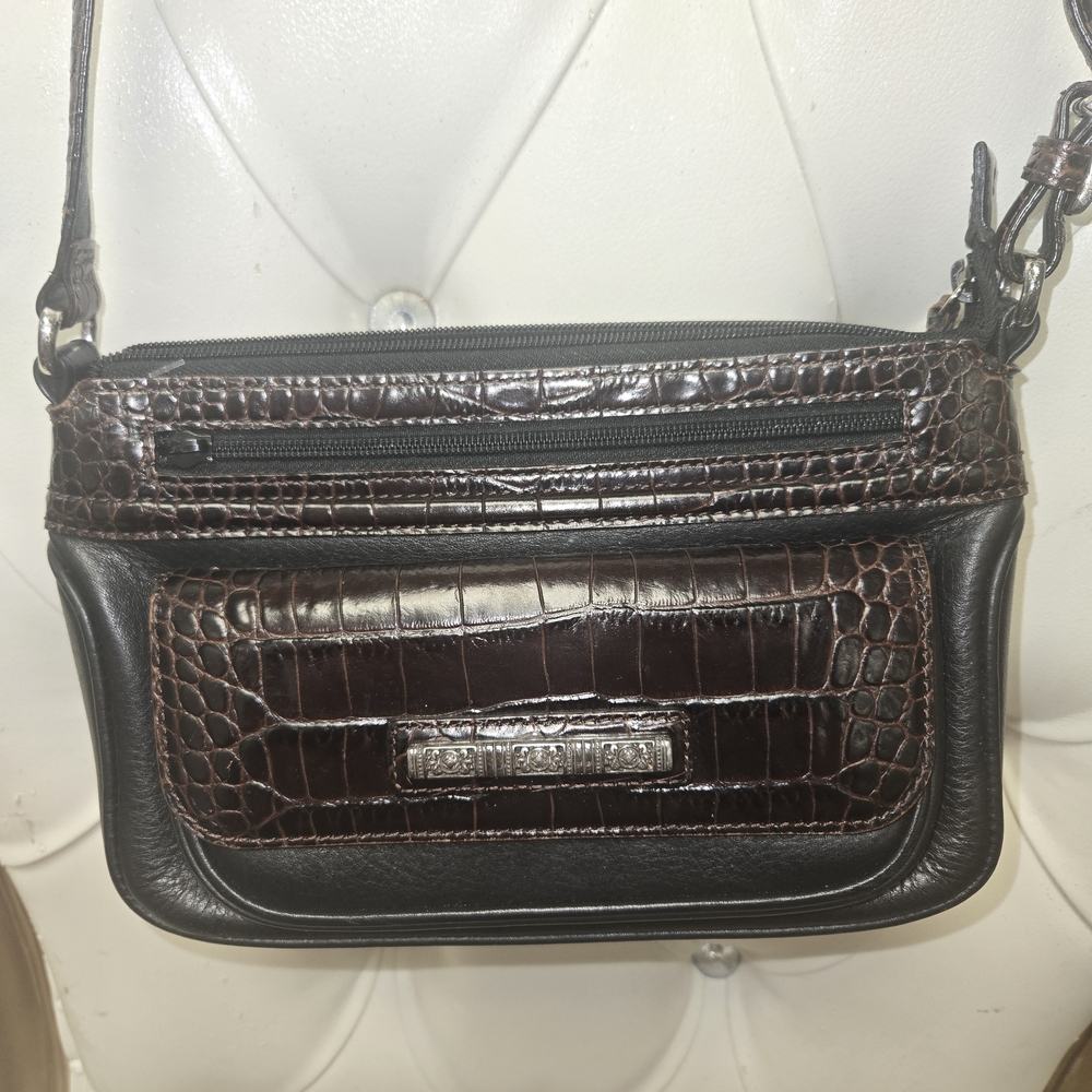 Brighton Dark Brown Croc-Embossed Crossbody Bag Genuine Leather.